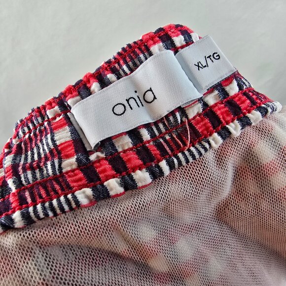 Onia Swim Trunks Mens XL Red Blue Check Swimwear Mesh Lined Hybrid Quick Dry - Picture 6 of 9